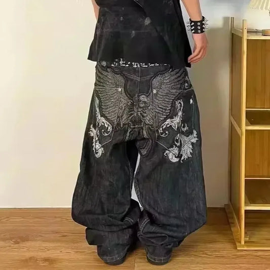 Baggy jean femmes américain Streetwear à la mode lavé Denim pantalon rétro Hip Hop haute rue cloche-bas