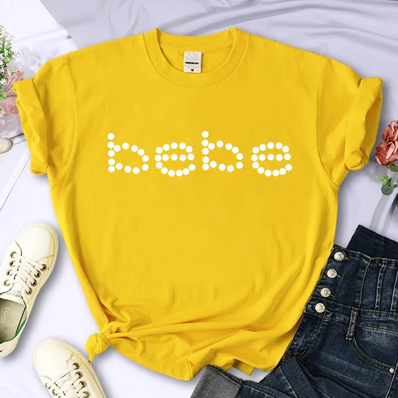Bebe – T-Shirt à manches courtes et col rond avec lettres imprimées, haut décontracté pour l'été et le printemps, vêtements pour femmes