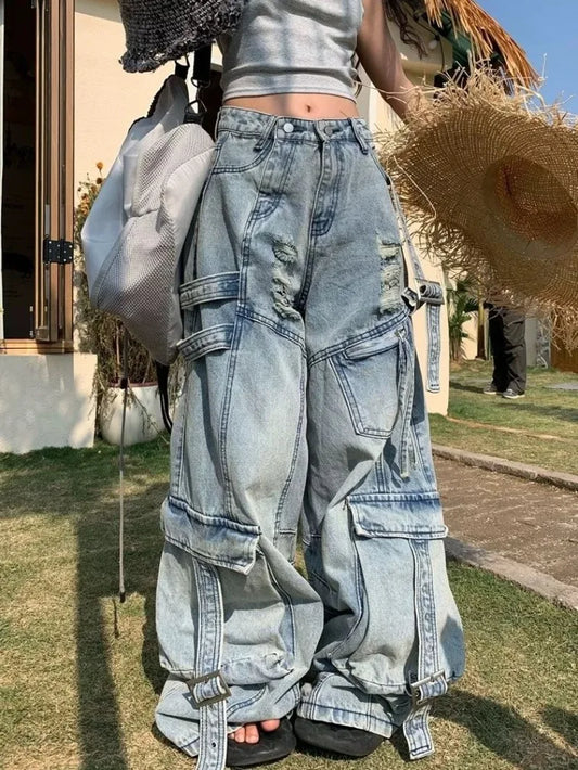 Tendances de la mode américaine Joker outillage poche Baggy jean femme rue Y2K nouveau Hip Hop surdimensionné pantalon à jambes larges unisexe jean