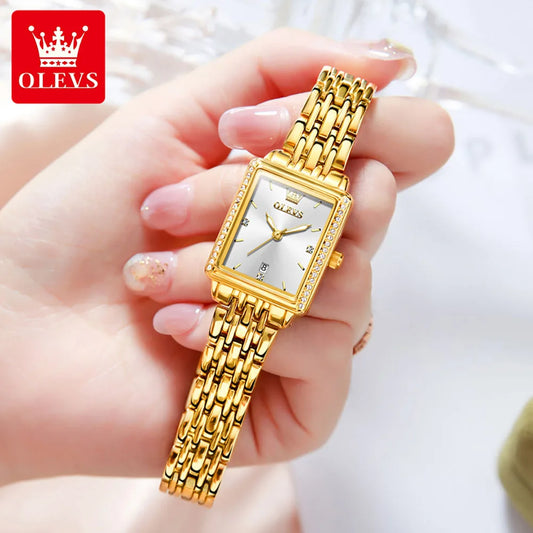 OLEVS-Montre à Quartz de Luxe pour Femme, Cadran Carré, Acier Inoxydable, Étanche, Qualité Supérieure,