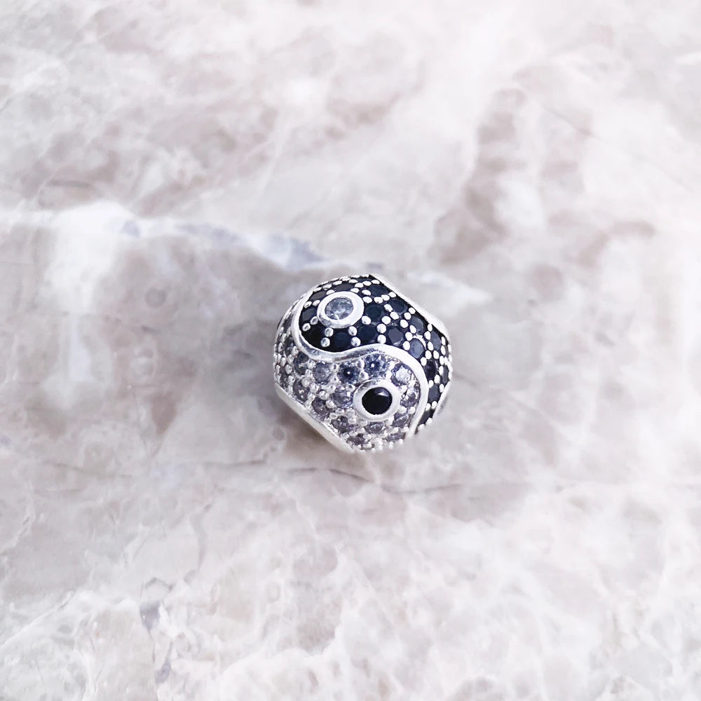 Perles Yin Yang Micro pavé boule breloque pour femmes bricolage fabrication de bijoux fins hommes véritable argent Sterling 925 Europe cadeau