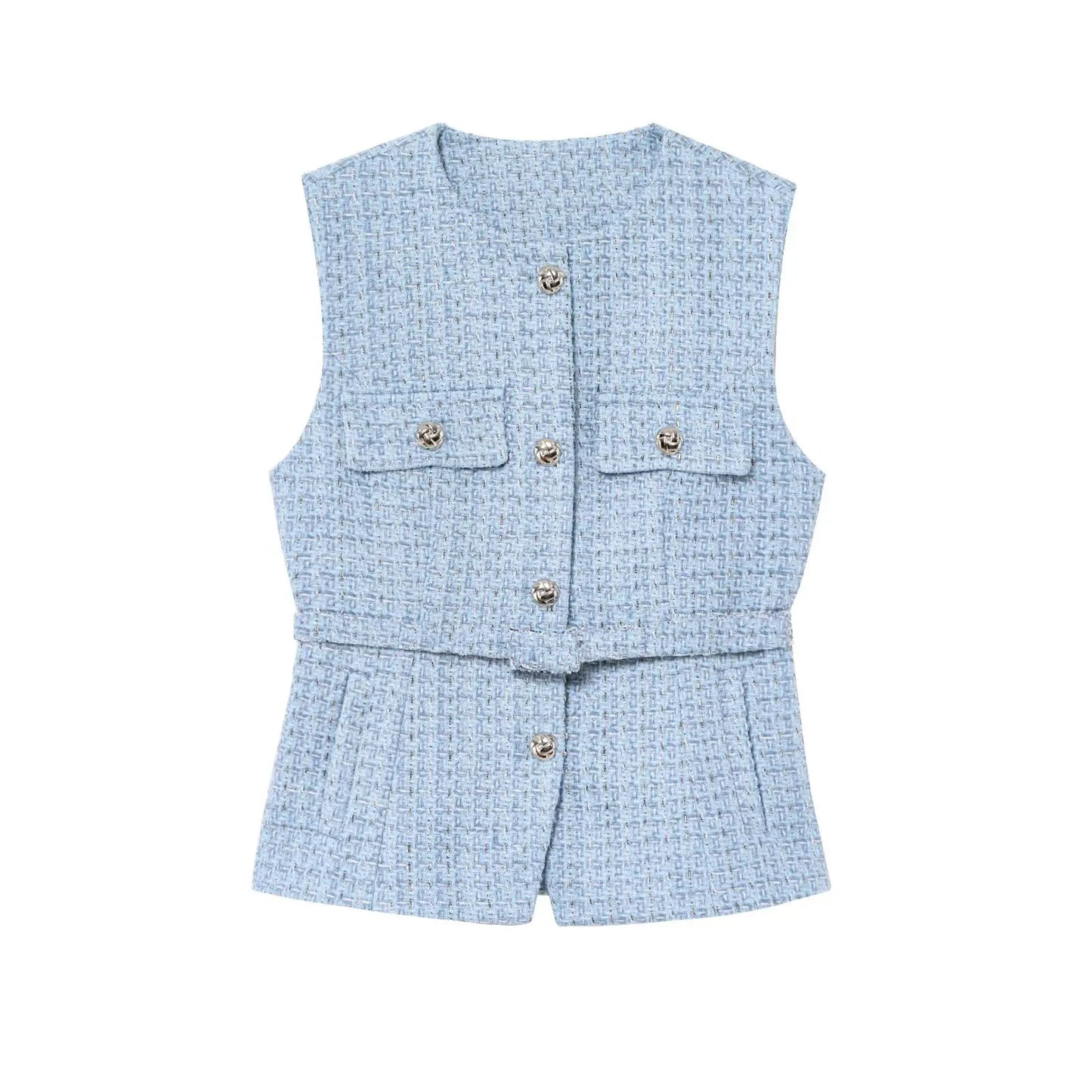TRAFNLZGMSJ 2025 printemps femmes gilet haut à la mode avec ceinture coupe ajustée sans manches veste haut pour femmes Texture gilet haut nouveau