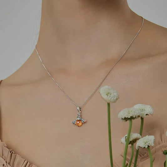 BAMOER 925 en argent Sterling belle abeille Orange insecte pendentif collier pour les femmes 14K plaqué or