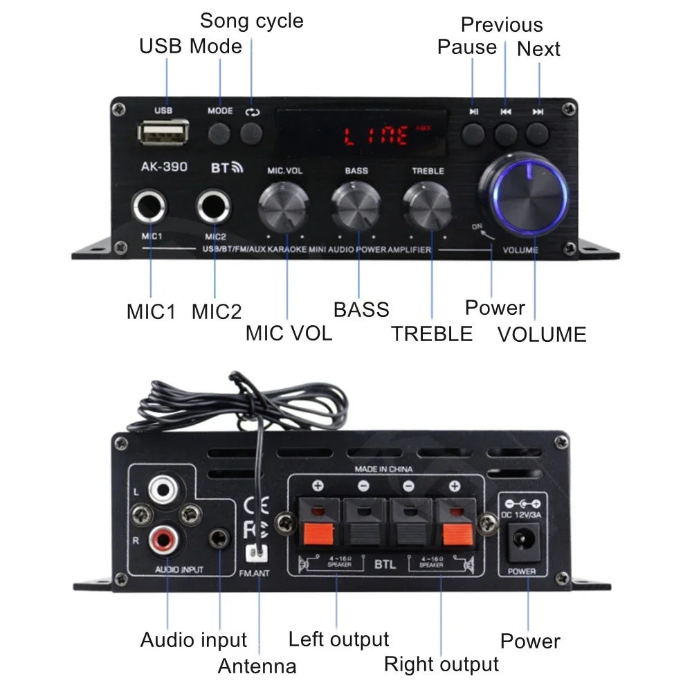 WOOPKER-Amplificateur de son pour système audio-visuel domestique, lecteur multimédia de basse de médailles numériques stéréo, amplificateur de puissance HiFi, AK390, BT 5.0, 800W