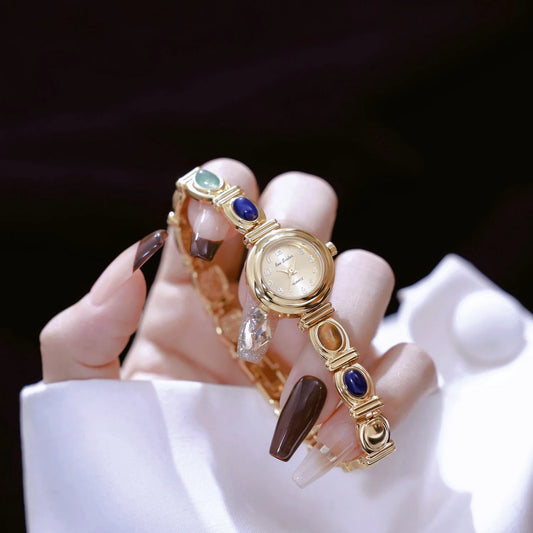 Montre de luxe Vintage pour femmes, bijoux colorés, Jade, mode, petit cadran, montre-bracelet à Quartz,