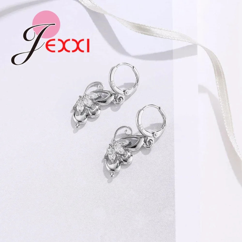 Ensemble de bijoux en argent Sterling 925 pour femmes, collier, pendentif, boucles d'oreilles papillon en zircone cubique élégante