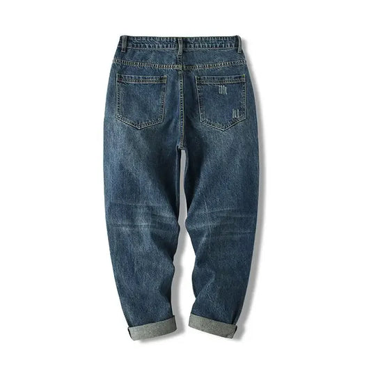 Fjwith Pockets Straight Cowboy Pants for Men, Cropped Jeans for Men, Korean Fashion, Washed, Harajuku, Summer, At Xs, Spring, Autumn