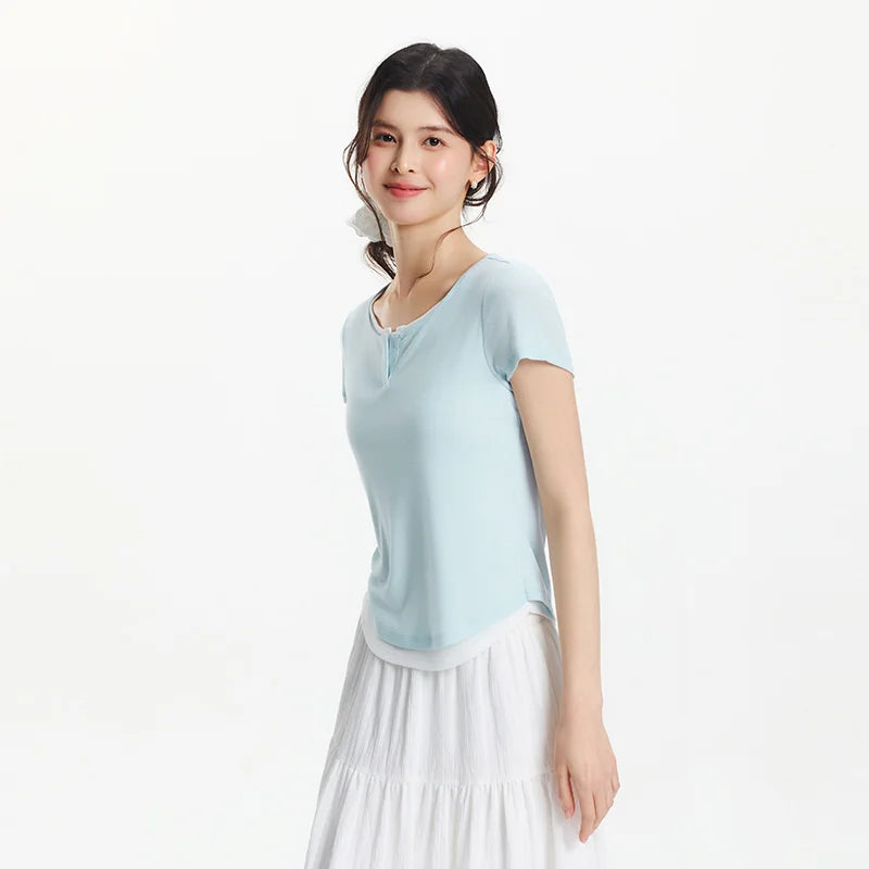 SEMIR-T-Shirt à Manches Courtes pour Femme, Pull Court, Élégant, Décontracté, Faux Deux Pièces, Slim Fit, Top Minimaliste, Nouvelle Collection Été 2025