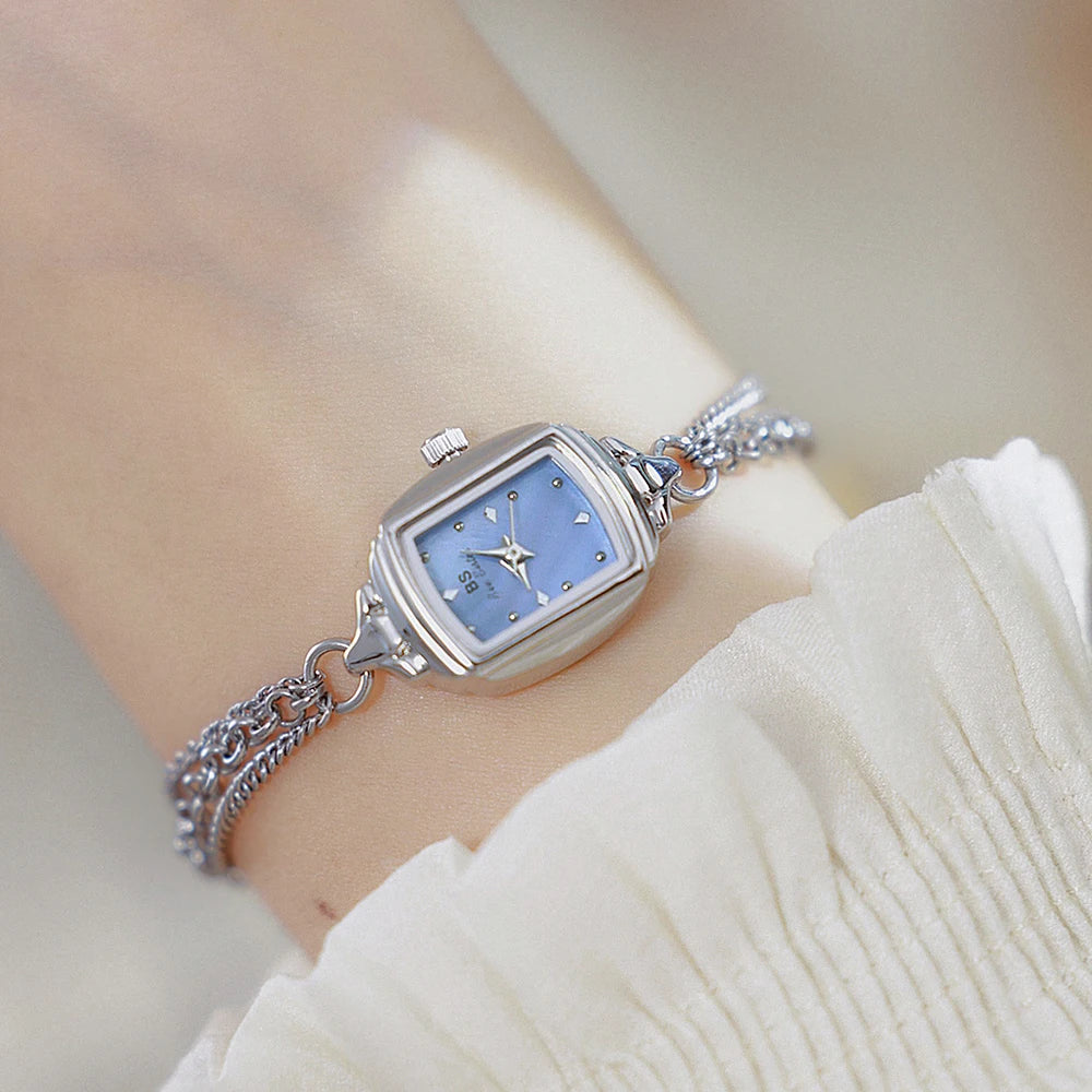 montres Simple Bracelet bleu clair petite montre pour femmes Original argent Quartz
