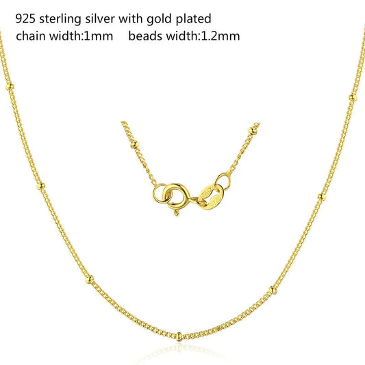 35-80 cm réel 925 en argent Sterling avec perles de couleur or gourmette chaîne colliers ras du cou pour femmes filles bijoux Kolye Collares Ketting