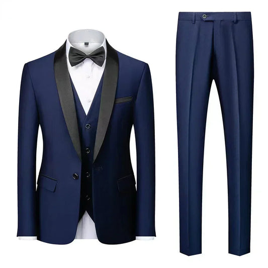 Ensemble 3 pièces pour hommes pour mariage, blazers élégants, col nœud, veste de luxe, pantalon, manteau formel, robe moulante, haute qualité