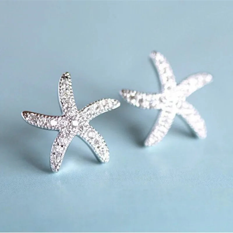 Nouvelle mode Anti-allergique 925 bijoux en argent Sterling Micro-intégré cristal étoile de mer personnalité boucles d'oreilles exquises