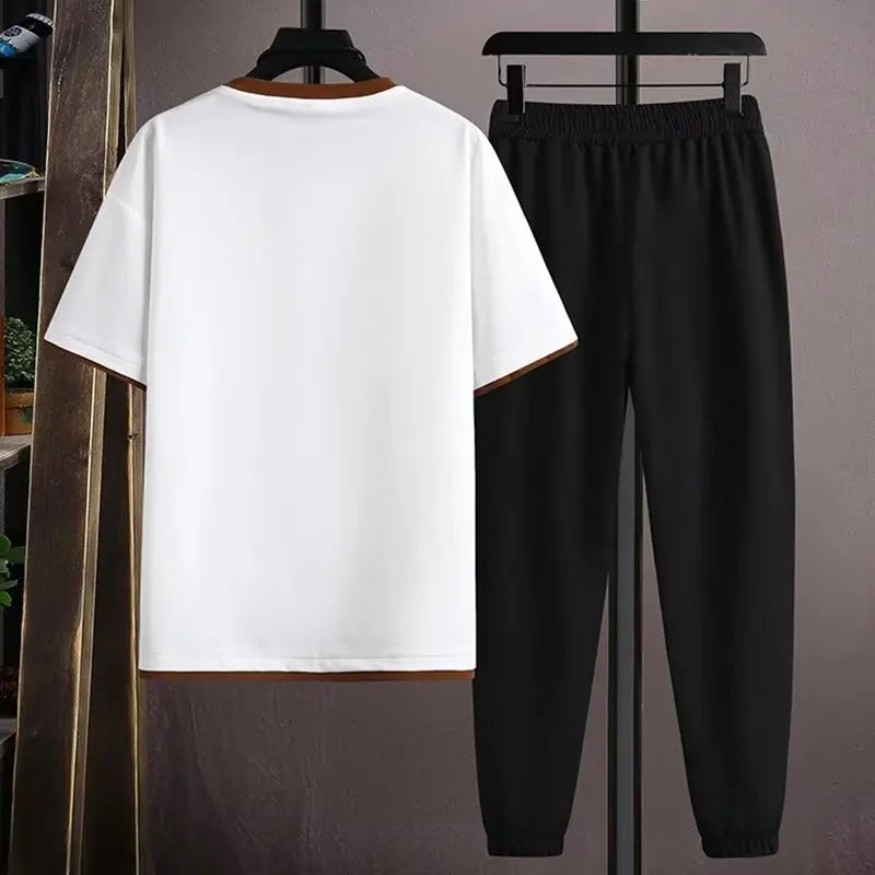 Ensemble de jogging pour hommes, tenue de mode coréenne, t-shirt imprimé, pantalon cargo multi-poches, ensemble de 2 pièces, vêtements Mne d'été, nouveau, 2024