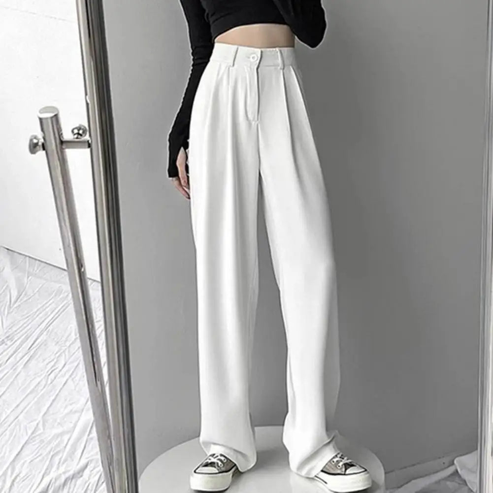 Pantalon de costume pour femmes, Style coréen, taille haute, jambes larges, poches inclinées, pantalon de bureau ample, pantalon de costume d'affaires décontracté
