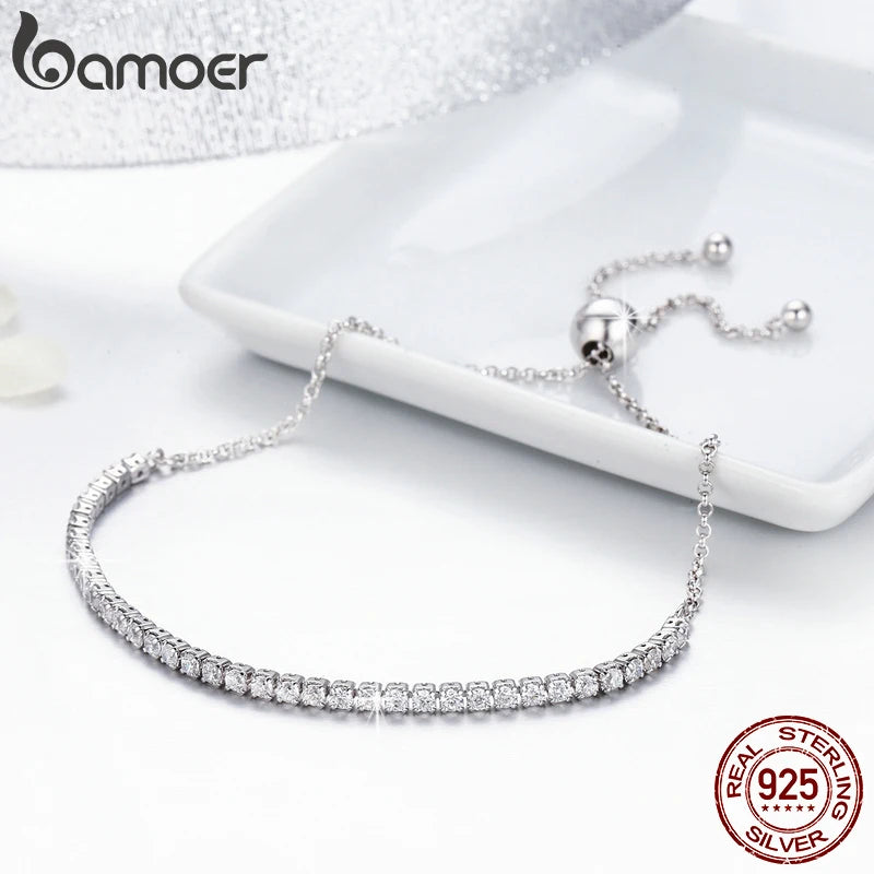 BAMOER – Bracelet de Tennis classique plaqué or 14 carats pour femmes, Bracelet coulissant réglable en argent Sterling 925, bijoux cadeau de mariage