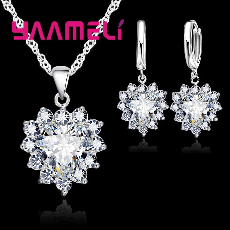 Ensemble de bijoux en argent regardé Chim925 pour femme, breloque en pierre CZ, collier et boucles d'oreilles, cadeau de travailleur d'amour