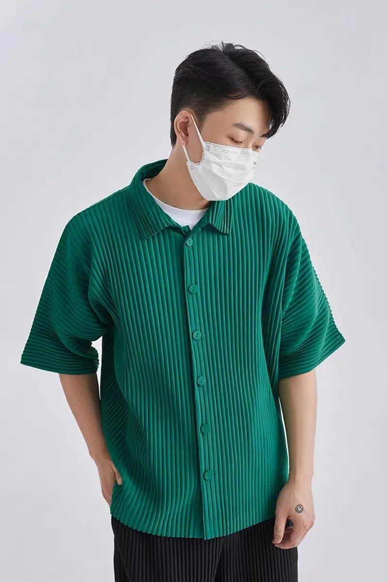 Chemise Plissée à Manches Courtes pour Homme, Cardigan Décontracté, Section Fine, Printemps Été 2024