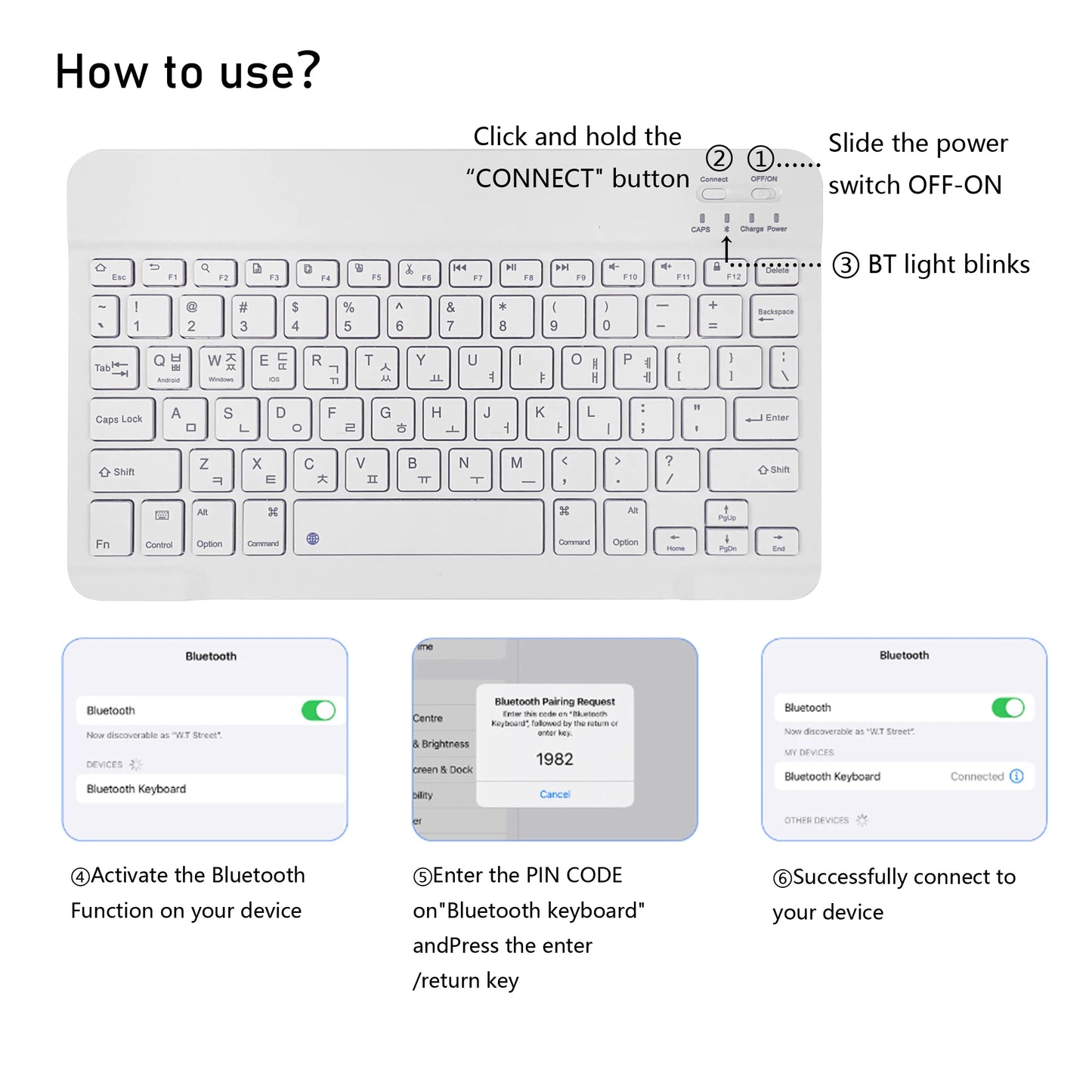 Clavier Bluetooth ultra-fin de langue coréenne à 78 touches