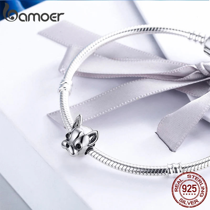 BAMOER 925 en argent Sterling partenaires fidèles bouledogue français perle chien Animal perle ajustement femmes bracelets porte-bonheur bijoux à bricoler soi-même SCC315