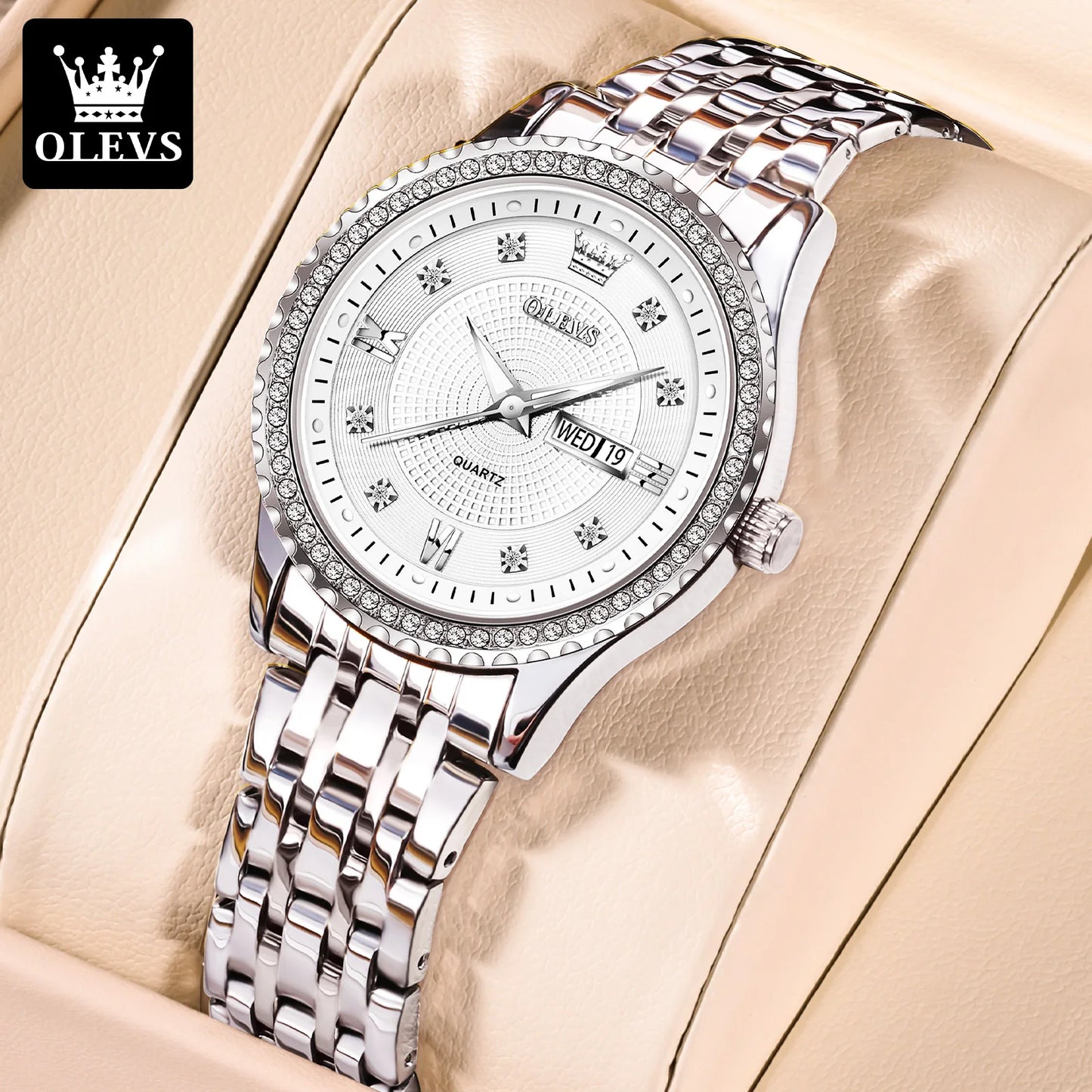 OLEVS-Montre à quartz étanche pour femme, montre-bracelet, calendrier, haute qualité, design élégant, luxe, tendance, original