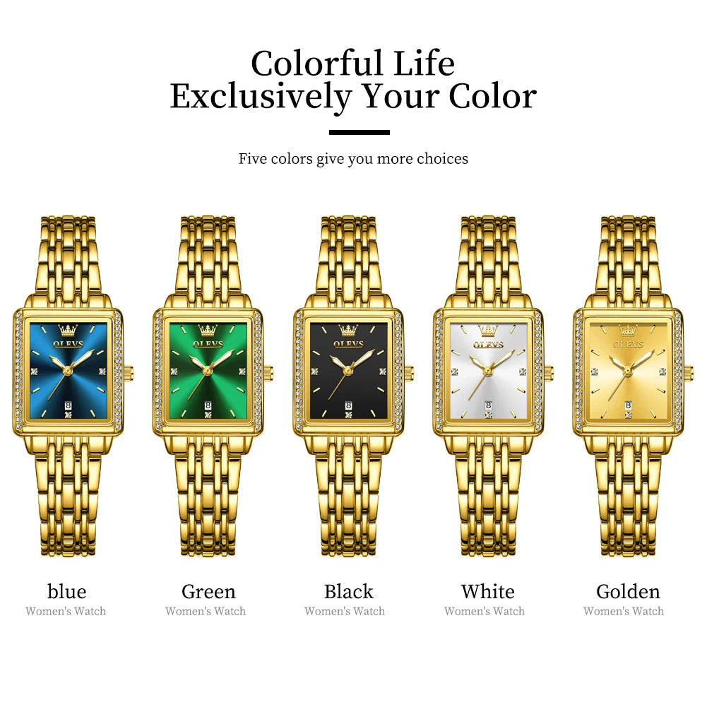 OLEVS-Montre à Quartz de Luxe pour Femme, Cadran Carré, Acier Inoxydable, Étanche, Qualité Supérieure,