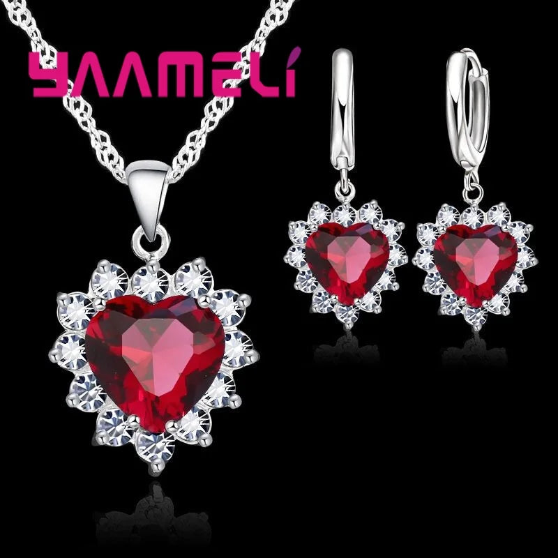 Ensemble de bijoux en argent regardé Chim925 pour femme, breloque en pierre CZ, collier et boucles d'oreilles, cadeau de travailleur d'amour