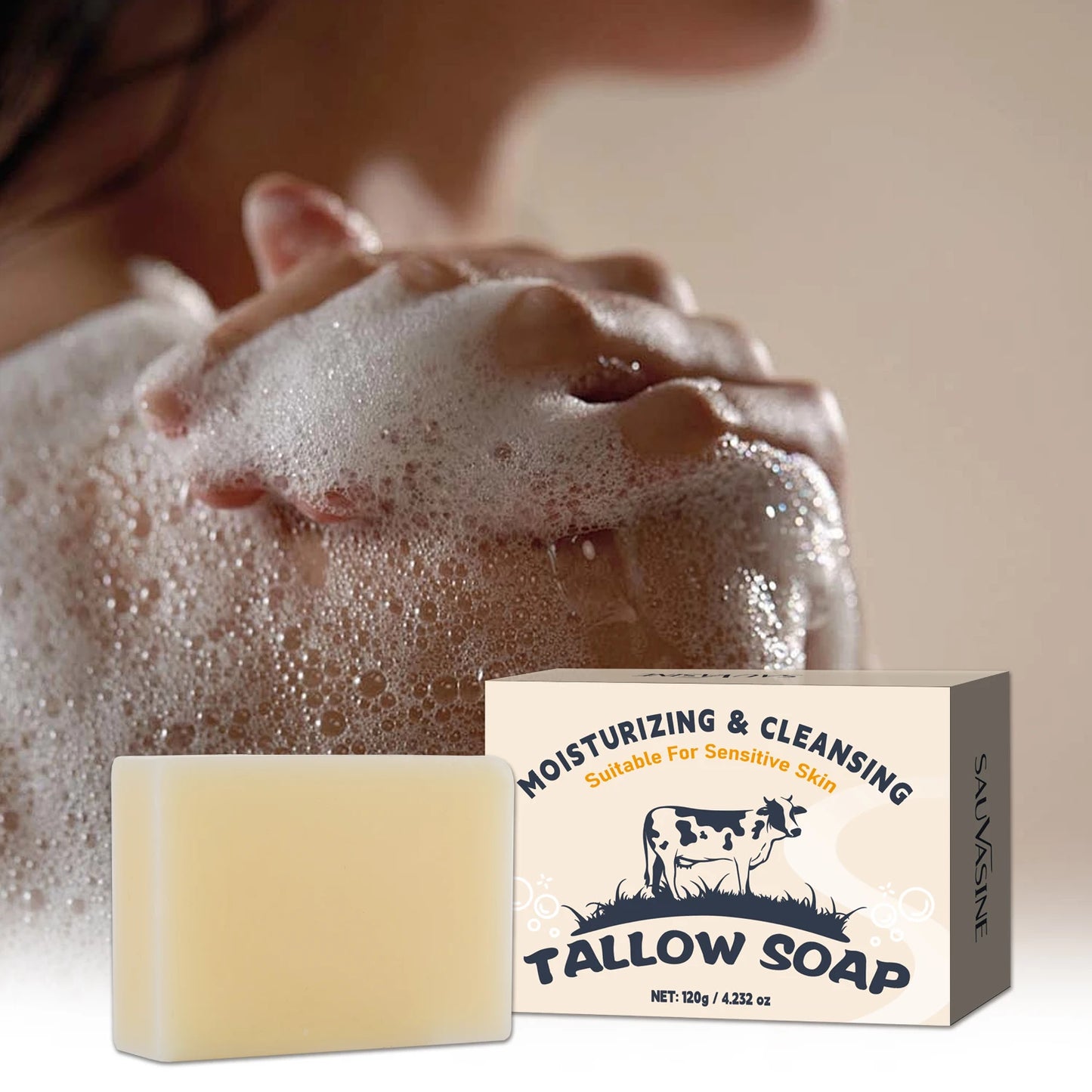 2 pièces/ensemble herbe naturelle alimenté Tallow savon peau hydratant visage et corps lavage boeuf Tallow savon barre artisanale savon de bain soins de la peau
