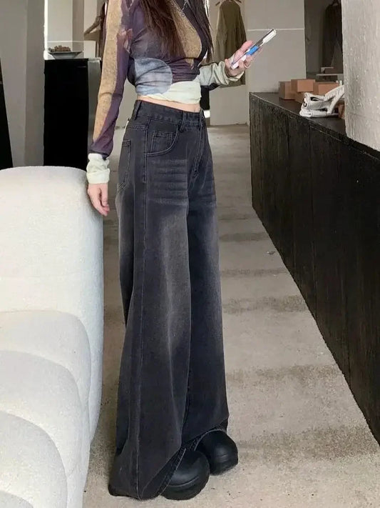 Jean taille haute à jambes droites pour femme, pantalon à jambes larges, Vintage, Slim, ample, drapé, Version étroite, nouvelle collection hiver