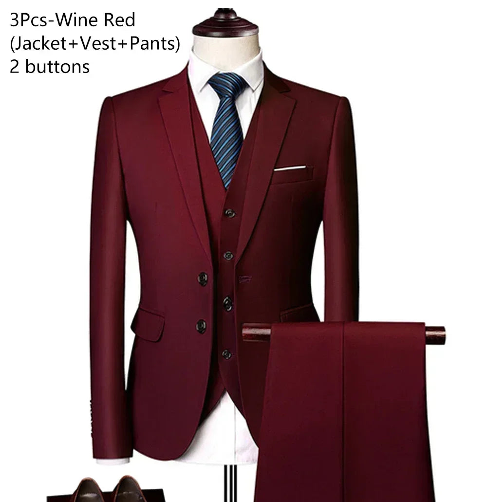 Costumes formels complets Ternos pour hommes, blazers élégants, pantalons et vestes, costume de luxe, vêtements de mariage, affaires, 2 pièces, 3 ensembles