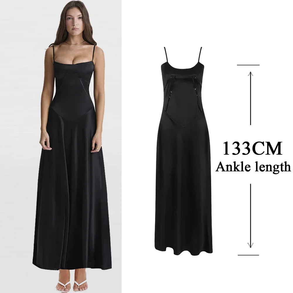Suninheart-Robe de soirée noire à bretelles spaghetti pour femme, robe formelle à lacets, paillettes évidées, robe de soirée de Rh, sexy, nouveau, été