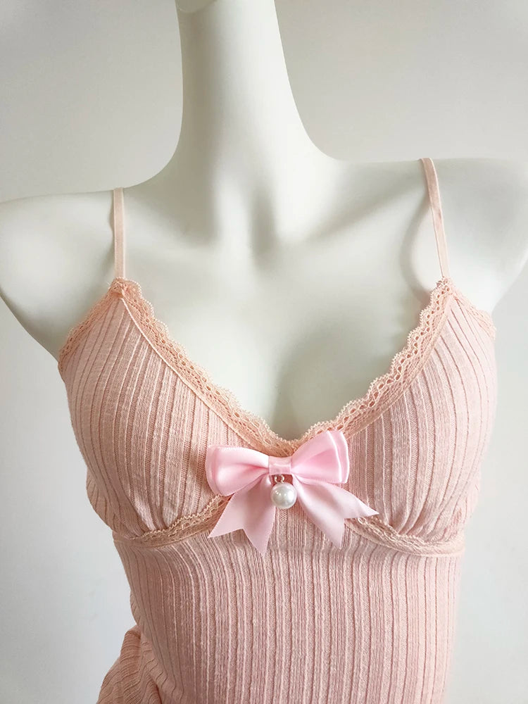 Camis mignon solide haut court femmes été nœud extensible hauts courts pour filles douces Kawaii vêtements