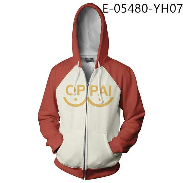 Sweat à capuche à manches longues pour hommes et femmes, impression numérique 3D, Anime Saitama Oppai, mode Harajuku, veste, Costume de Cosplay