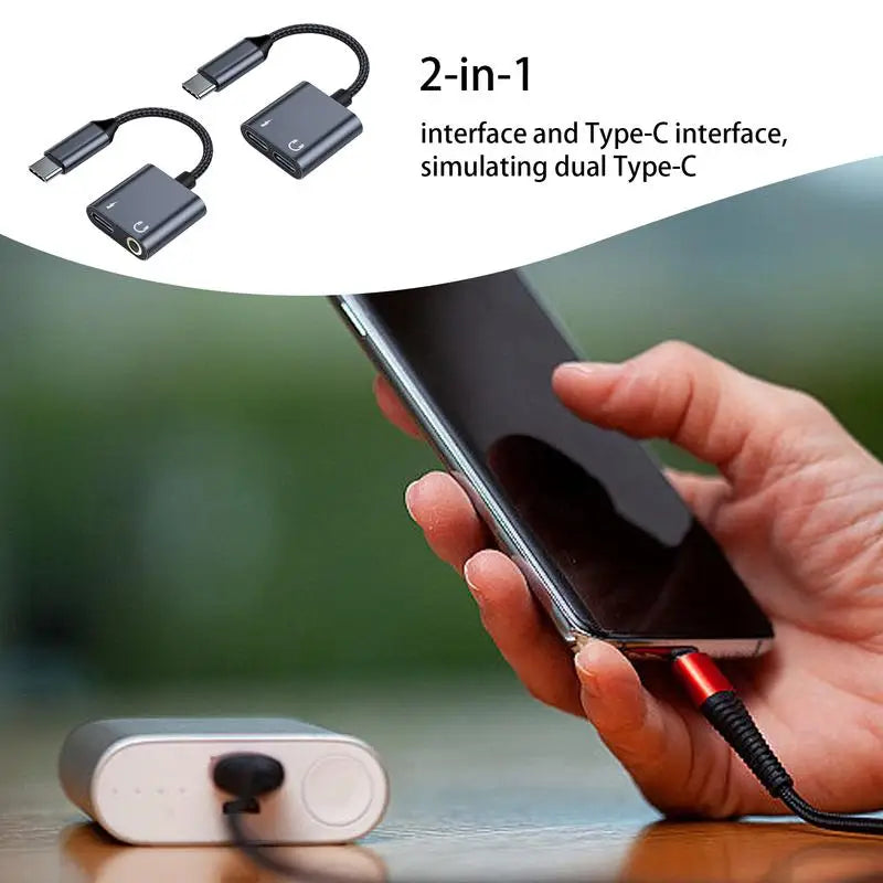 Adaptateur de téléphone de sauna de type C pour touristes, 2 en 1, répartiteur USBC, prise AUX, tête de prise 3.5mm, câble audio