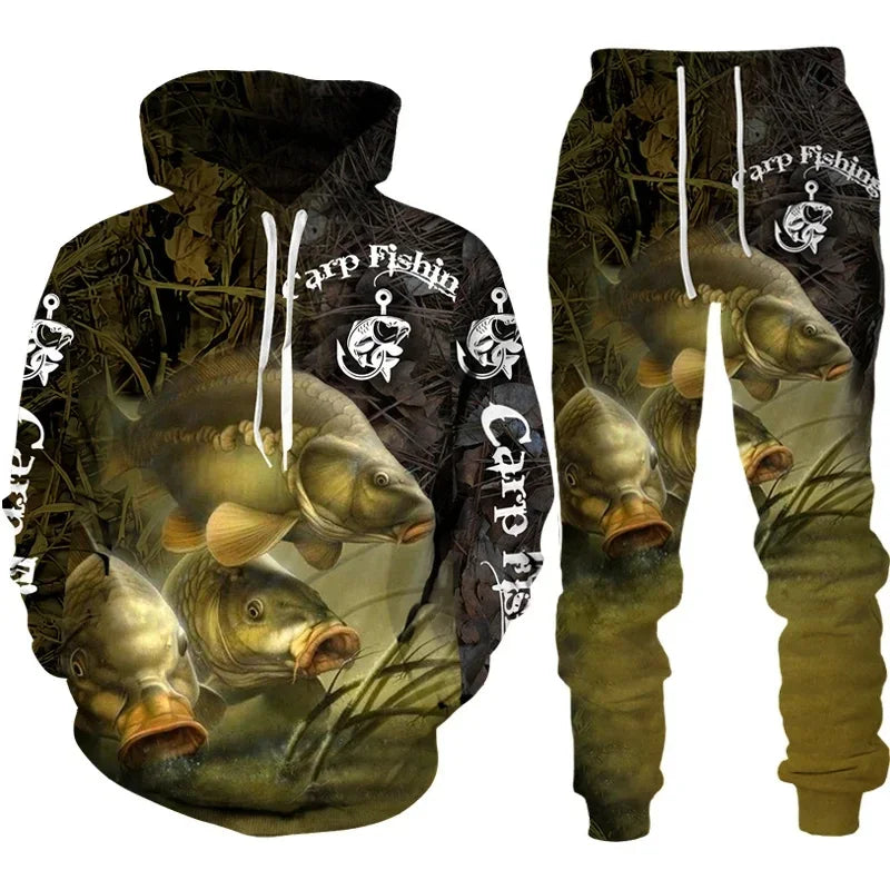 Solomon-Ensemble de sweat à capuche à manches longues pour hommes, impression de poisson 3D, mode de pêche décontractée, pull sportif en plein air, surdimensionné, haute qualité