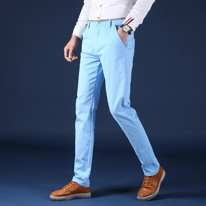 Pantalon droit en coton élastique pour hommes, coupe couvertes, style classique, surintendant de bureau, affaires, décontracté, solide, vêtements pour hommes, nouveau, 2024