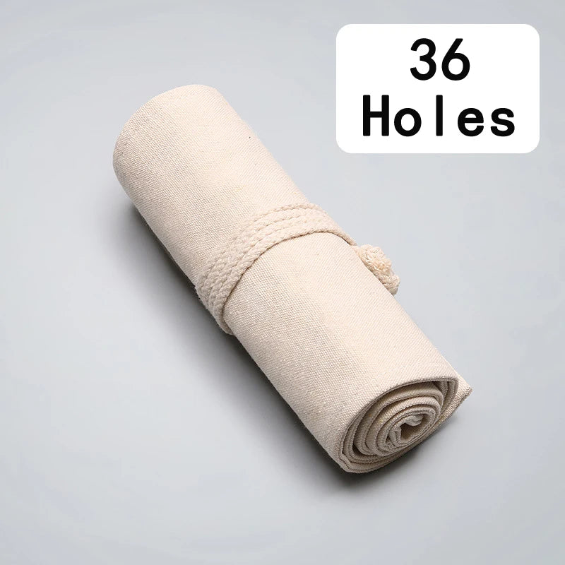 Étui à crayons en toile naturelle, porte-stylo enroulable, crayons de couleur, poudres polyvalentes, outil d'art, rond