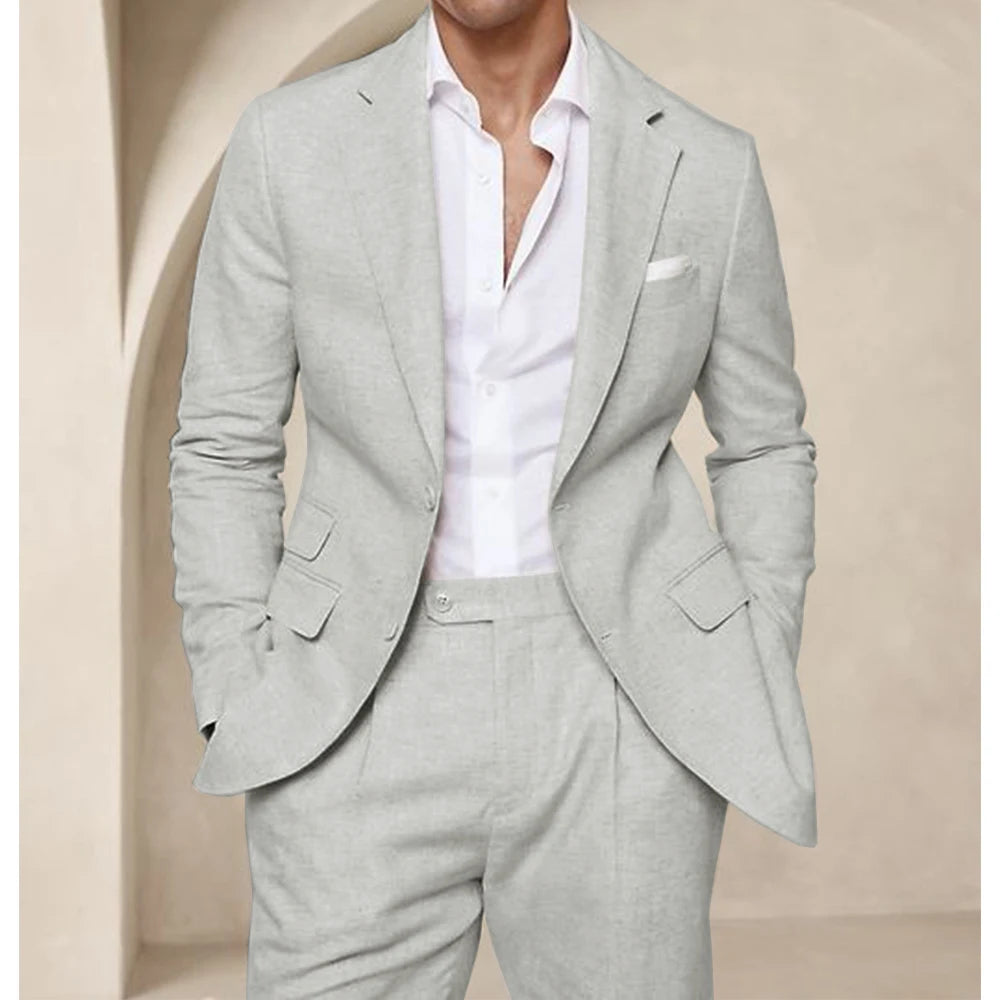 Costume deux pièces en lin pour hommes, Cool, respirant, élégant, mode, Design Slim, robe de mariée, vêtements de travail, confortable, nouveau, été