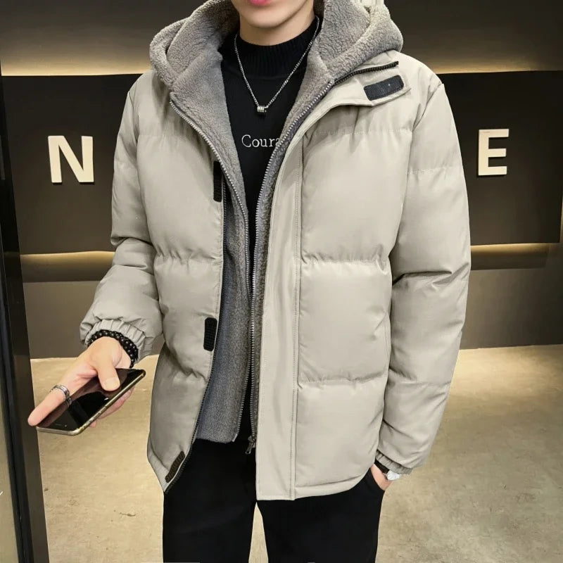 Parka à capuche doublée de sourire pour hommes, manteau de rembourrage long, veste chaude d'extérieur, vêtements de neige, mode d'hiver, nouveau, 2024
