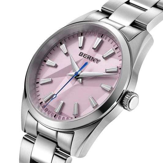 BERNY Quartz femmes montre cadran stéréo 39mm montre 100m étanche 316L acier inoxydable saphir AR lentille enduit