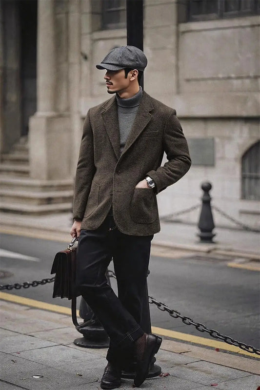 Tissu en laine hommes sergé costume veste automne homme Blazers homme grande taille costume personnalisé manteau style italien bureau d'affaires costume veste