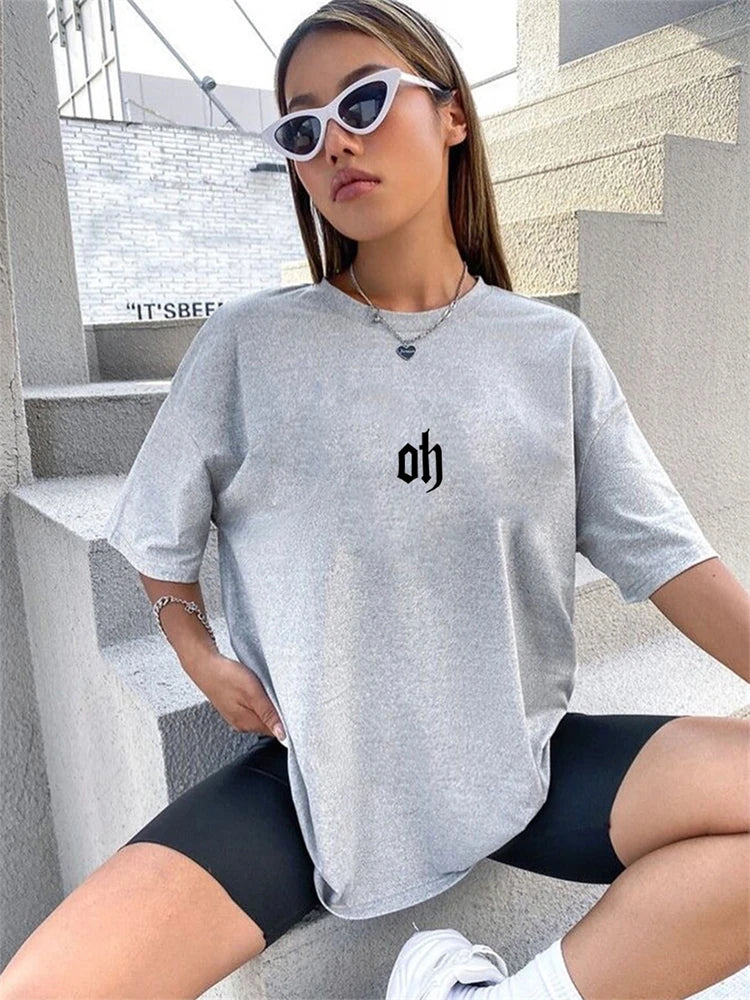Hirsionsan-Économie en coton doux pour femmes, Économie basiques à manches courtes, Économie décontractés pour femmes, Lettre graphique chic, Pull simple, Été