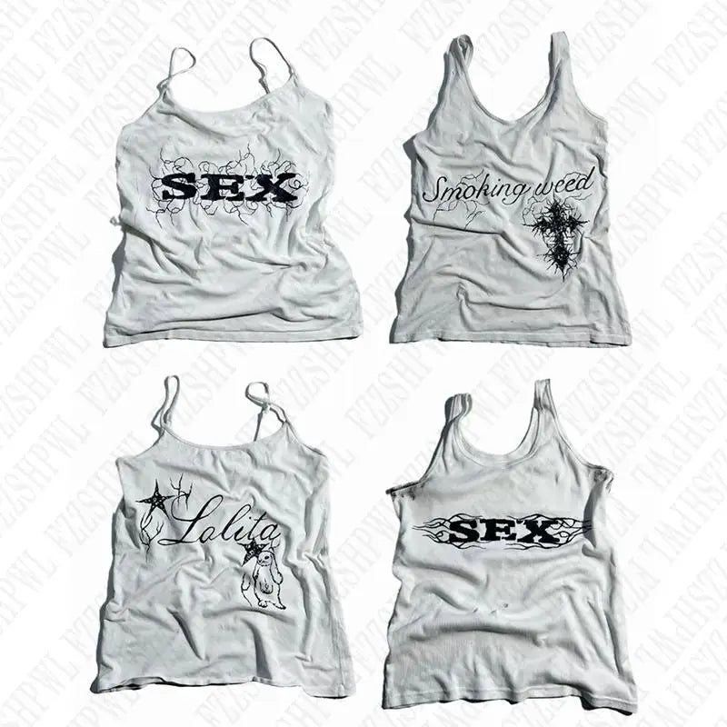 Haut court vintage à imprimé graphique esthétique, mode grunge gothique, haut précieux Y2k, streetwear, hip hop décontracté, slim, glaEMO