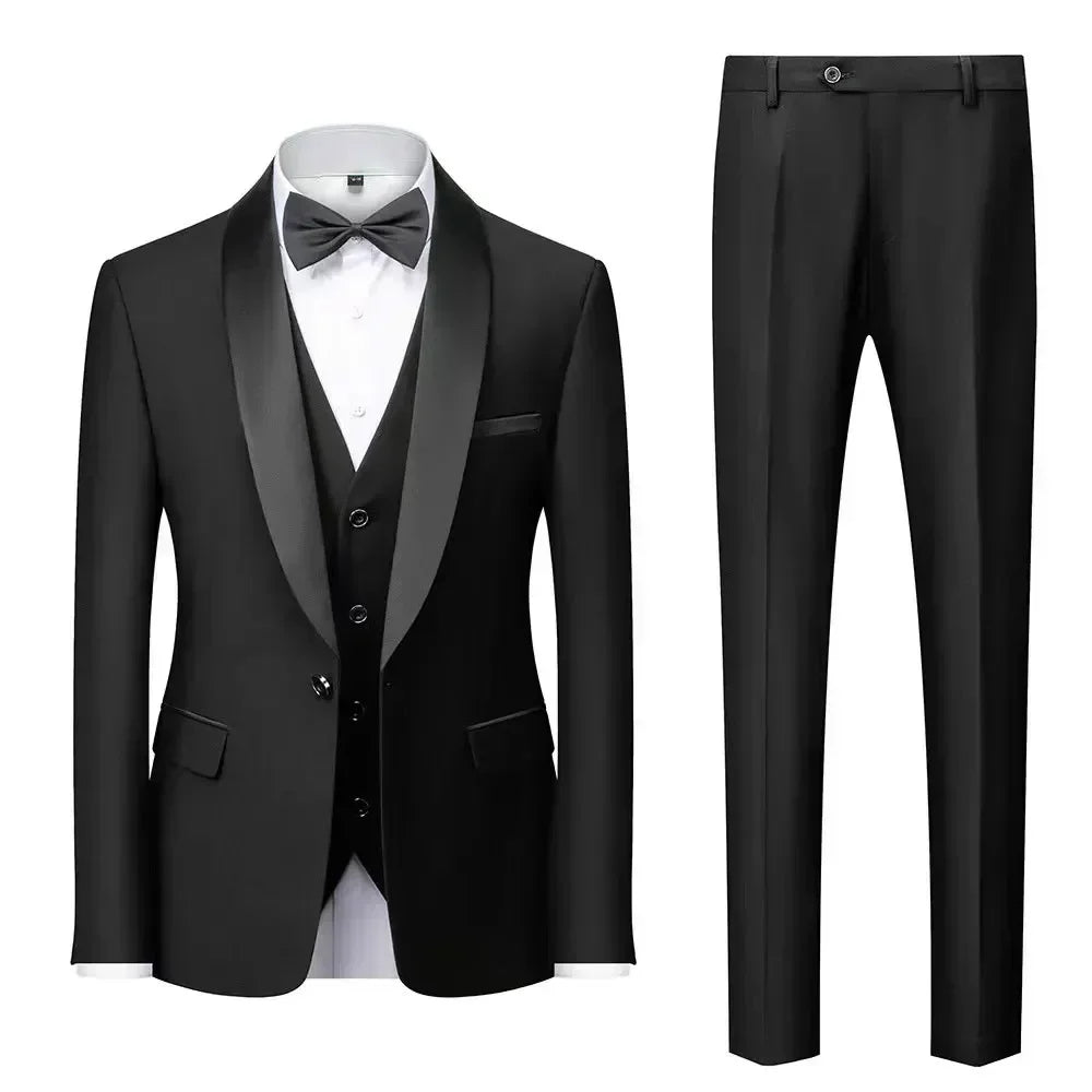 Ensemble 3 pièces pour hommes pour mariage, blazers élégants, col nœud, veste de luxe, pantalon, manteau formel, robe moulante, haute qualité