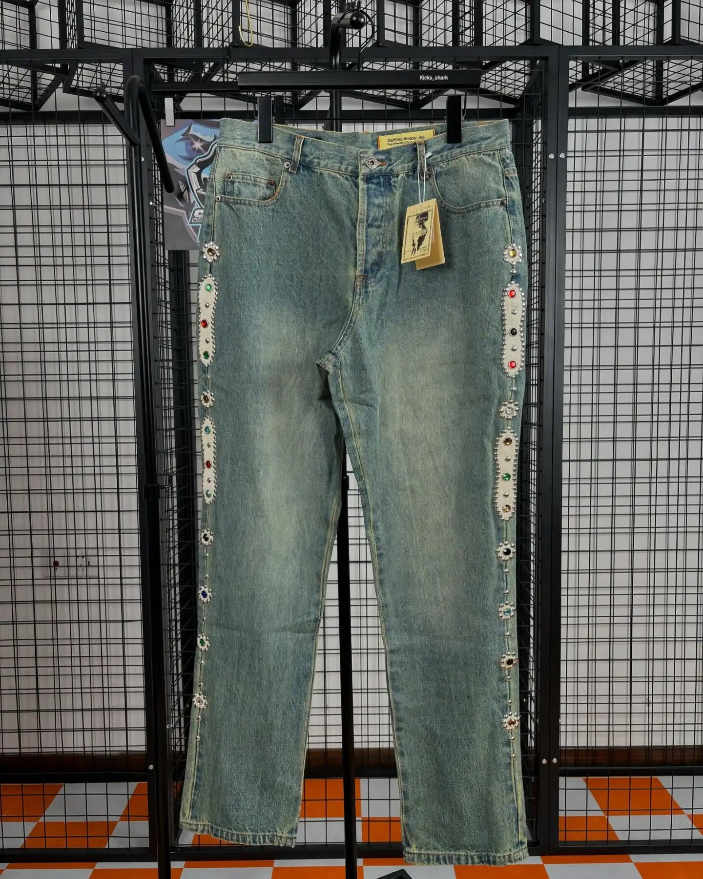 Streetwear Vintage bijou strass jean Y2K vêtements hommes femmes Hip Hop lavé Baggy jean taille basse pantalon à jambes larges