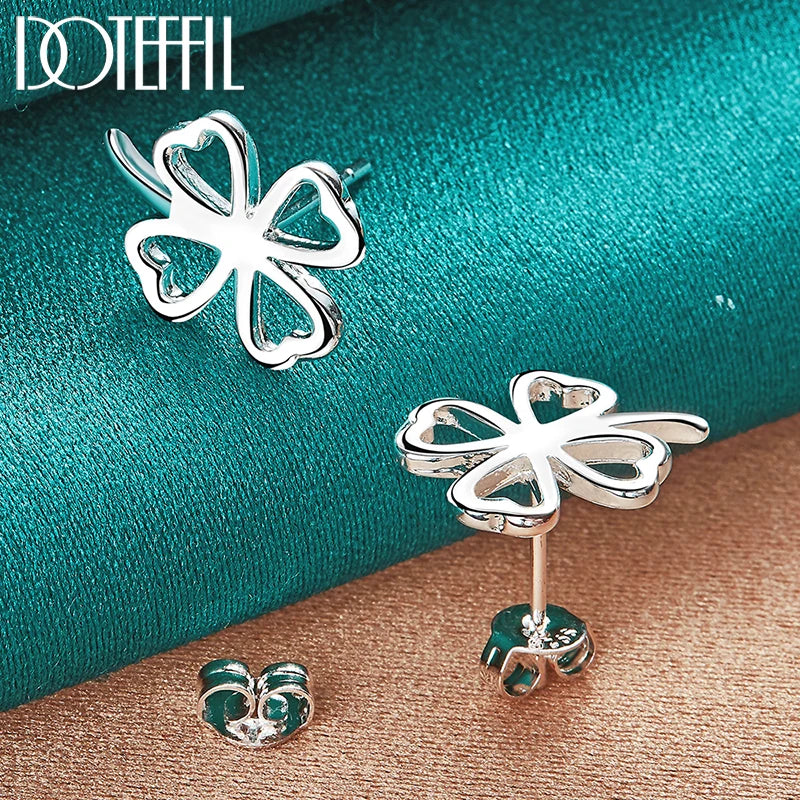 DOTEFFIL 925 argent Sterling trèfle à quatre feuilles chaîne collier Bracelet boucle d'oreille ensemble pour femme mariage fiançailles bijoux de mode