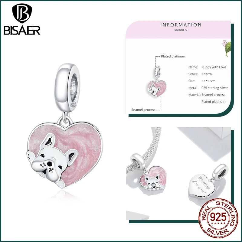 BISAER 925 en argent Sterling mignon chien breloque perle teckel animal de compagnie pendentif platine plaqué ajustement femmes Bracelet à bricoler soi-même bijoux fins