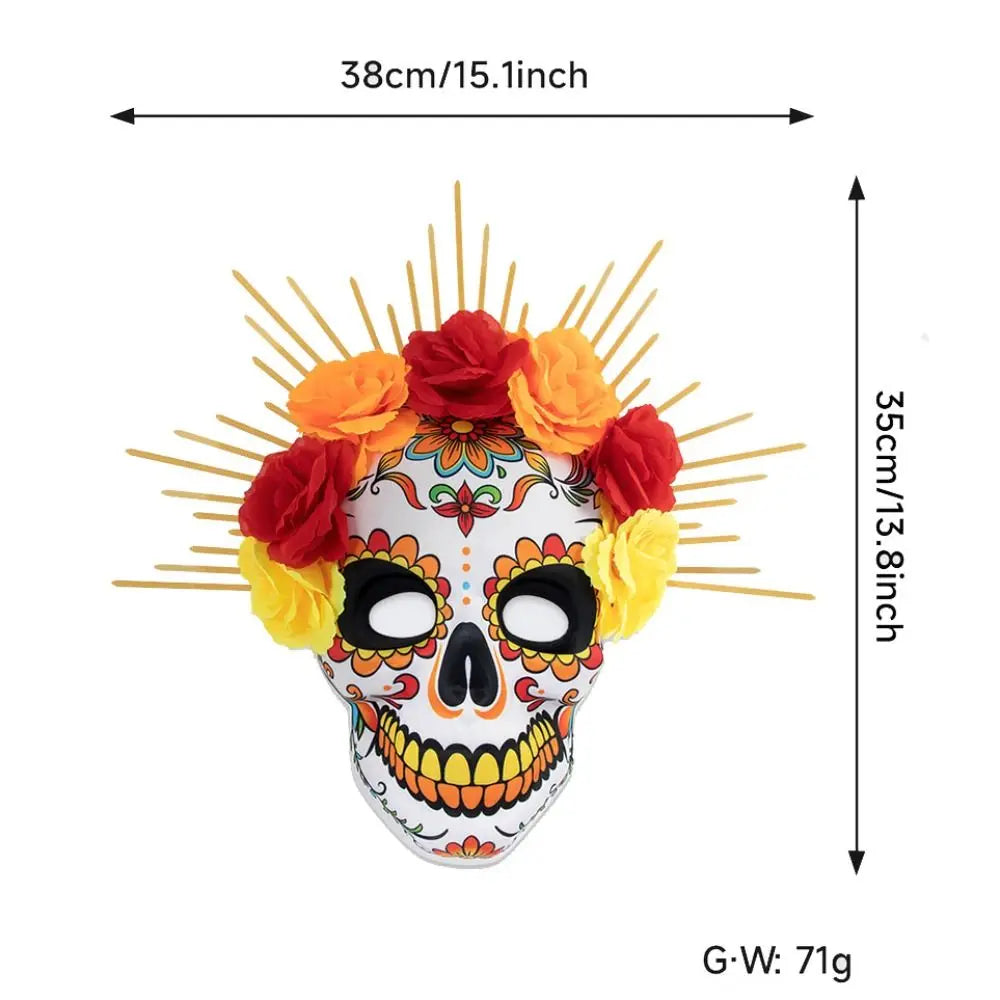Masque du jour des morts mexicains d'halloween, masque complet pour les yeux, masque de fête d'halloween, couvre-chef, masque de crâne tridimensionnel, carnaval