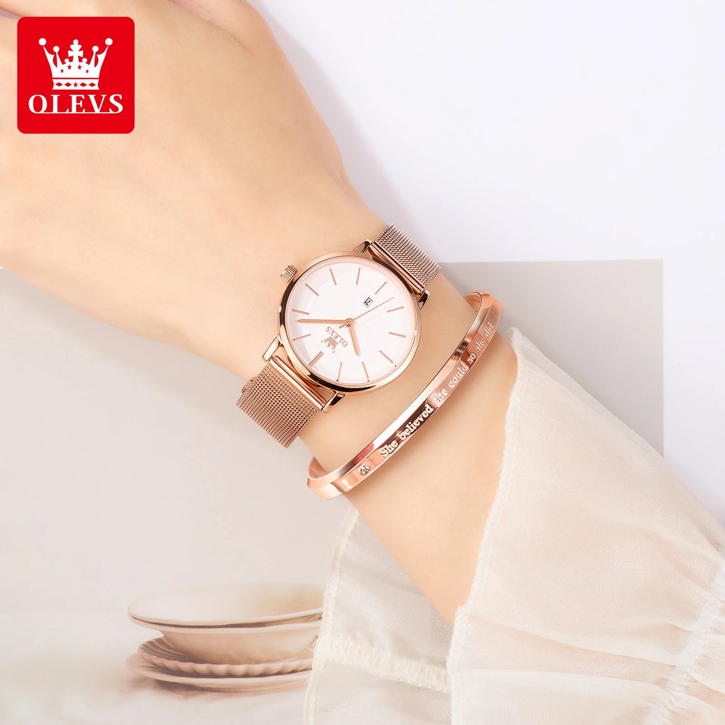 OLEVS 5869 marque de luxe femmes montre exquise maille étanche Ultra mince 6.5mm