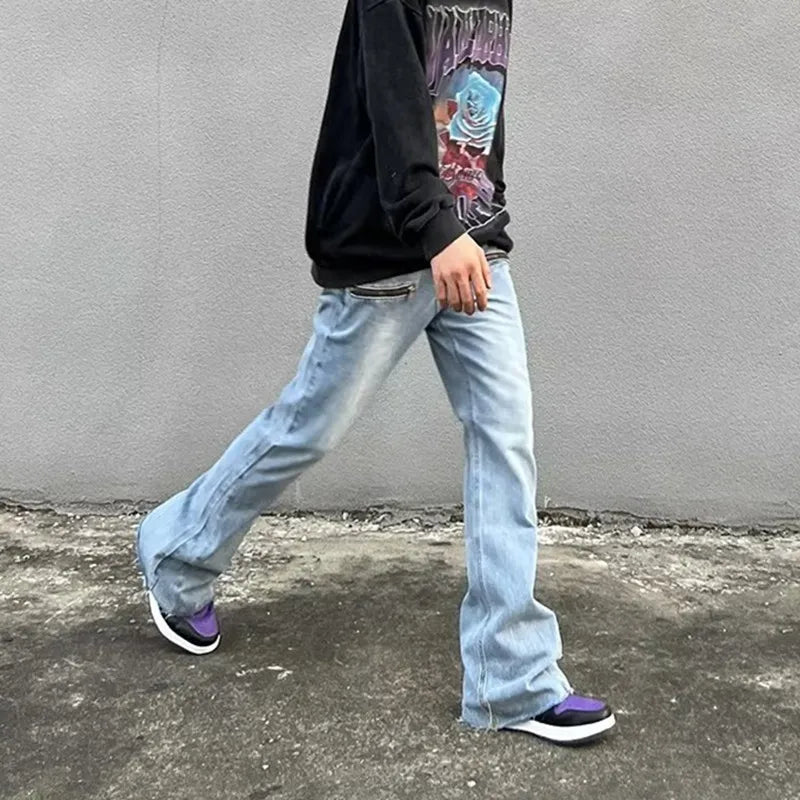 Jeans évasés baggy déFlexrétro pour hommes, pantalons en denim à jambes larges, streetwear Hip Hop, droit, fermeture éclair, mode Y2K, fjRopa zones bre, 2023