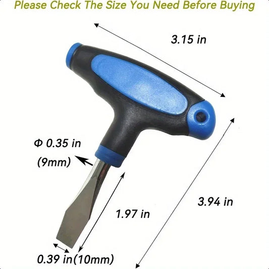 Tournevis compact à tête plate à poignée en T avec une lame de 10 mm.